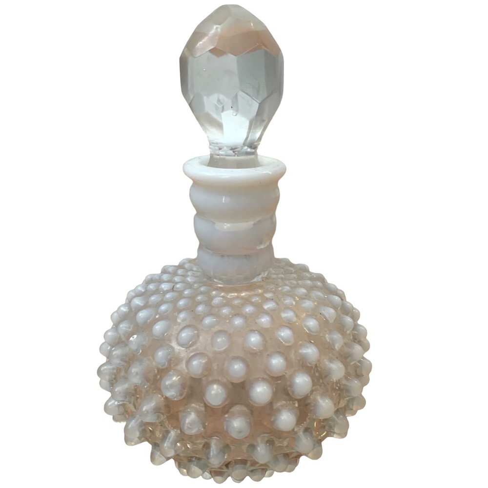 Vintage White Hobnail Opalescent Glass Perfume Bottle with Stopper
